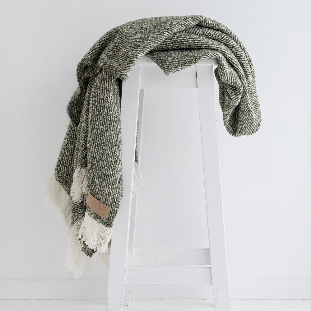 New Zealand Made Wool Twill Throw - Moss