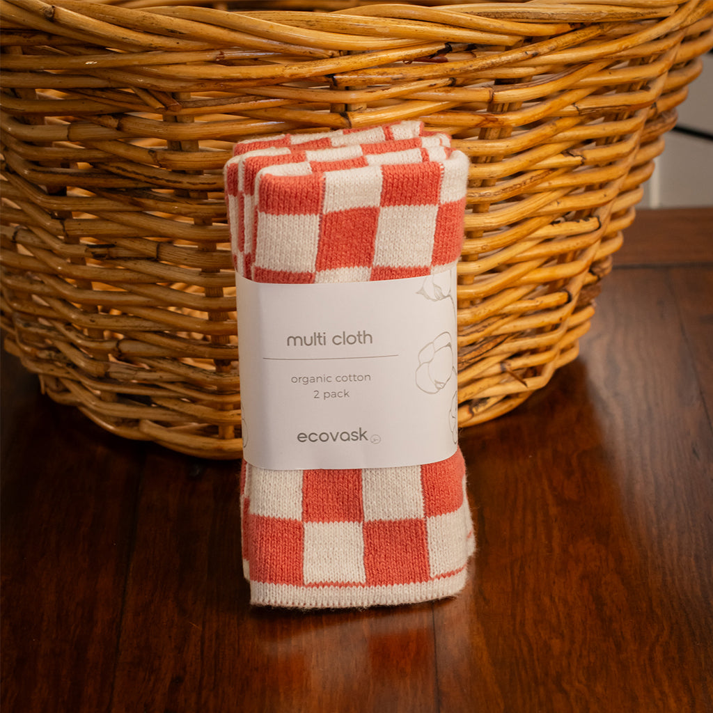 Ecovask Multi Cloth 2-Pack - Coral Chequer