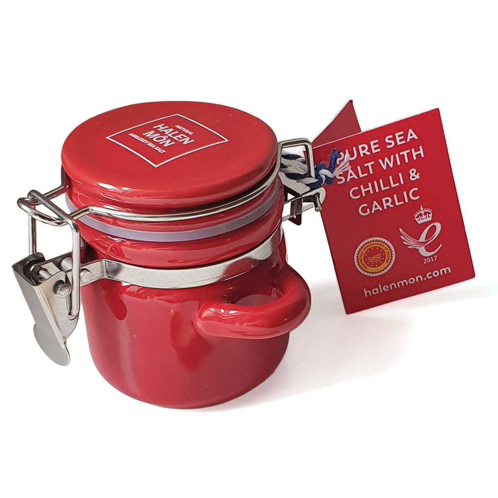 Halen Mon - Pure Sea Salt With Chilli and Garlic in Clamp Top Jar 15g