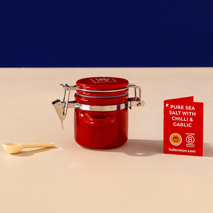 Halen Mon - Pure Sea Salt With Chilli and Garlic in Clamp Top Jar 15g