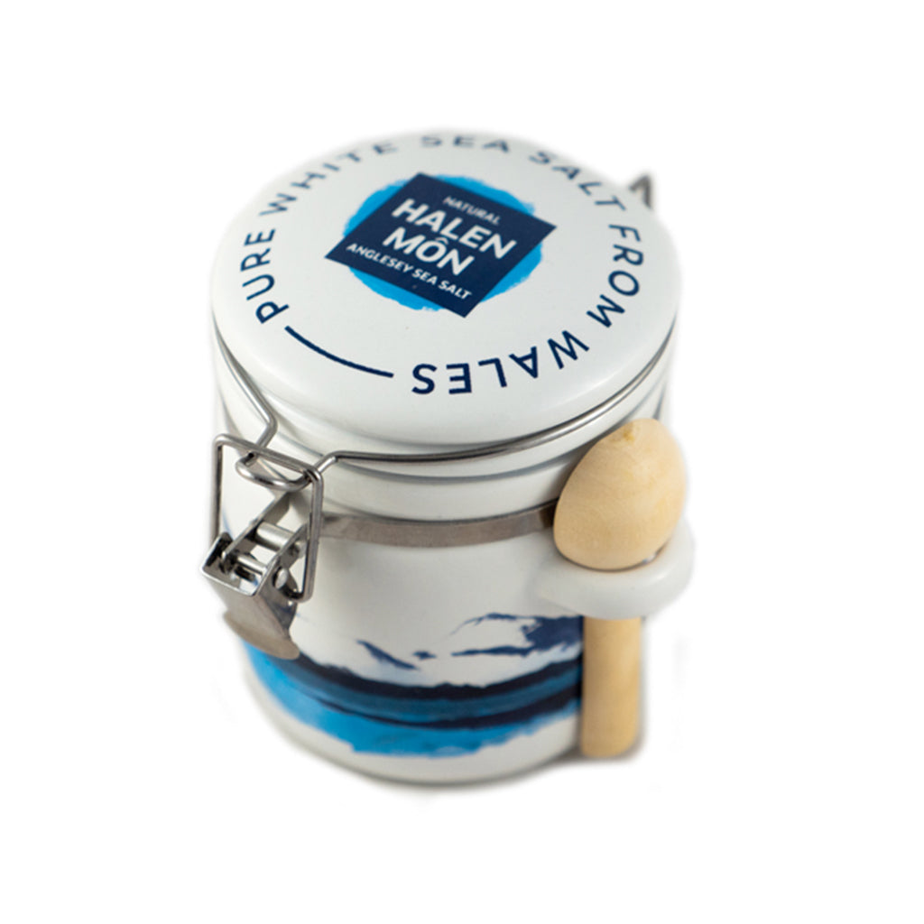 Halen Mon - Pure White Sea Salt From Wales in Watercolour Clamp Top Jar 100g