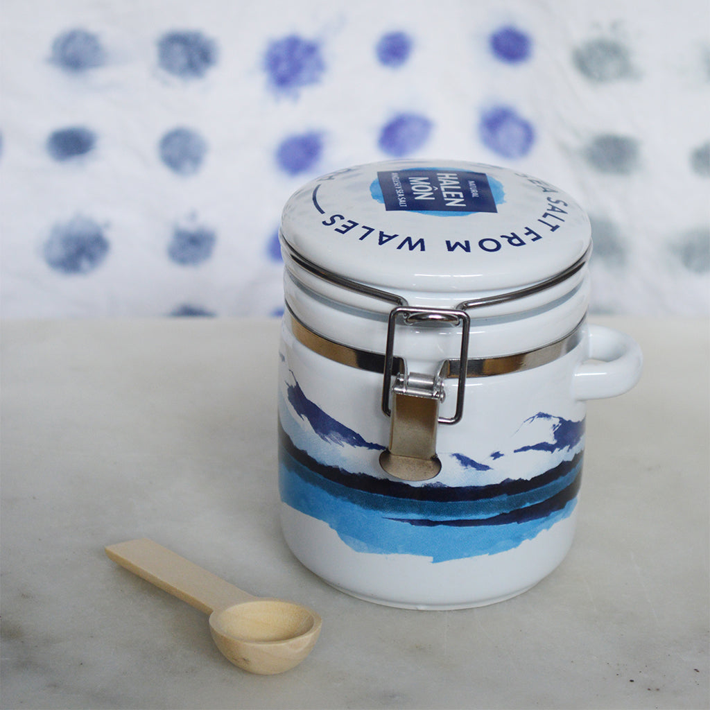 Halen Mon - Pure White Sea Salt From Wales in Watercolour Clamp Top Jar 100g