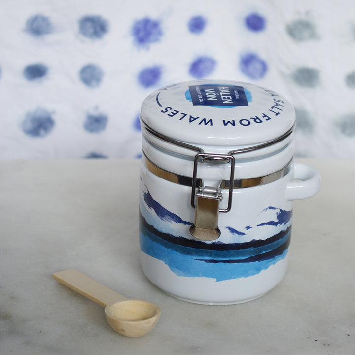 Halen Mon - Pure White Sea Salt From Wales in Watercolour Clamp Top Jar 100g