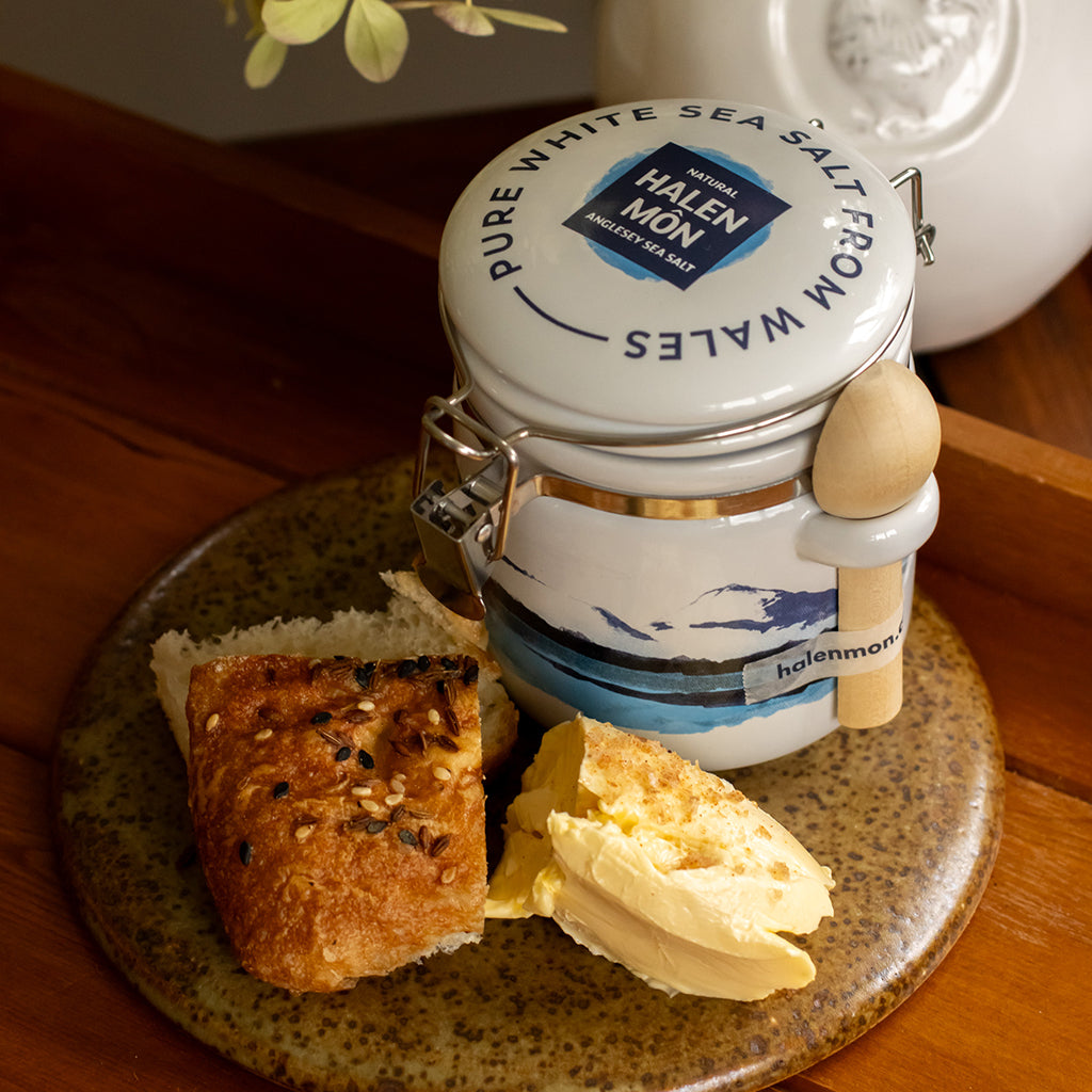 Halen Mon - Pure White Sea Salt From Wales in Watercolour Clamp Top Jar 100g