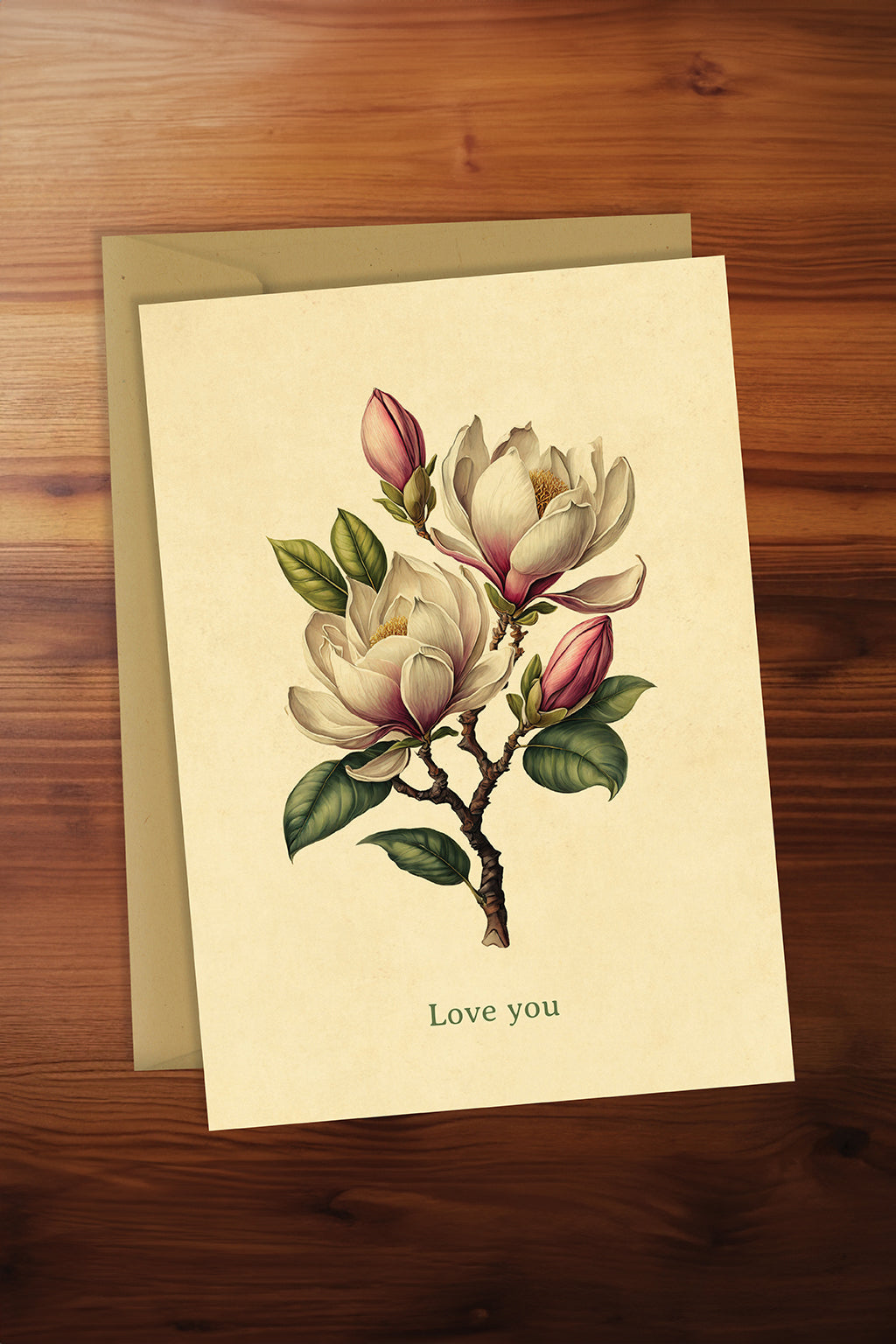 Friendship Card - Love You (Vintage Style Magnolia Flower)