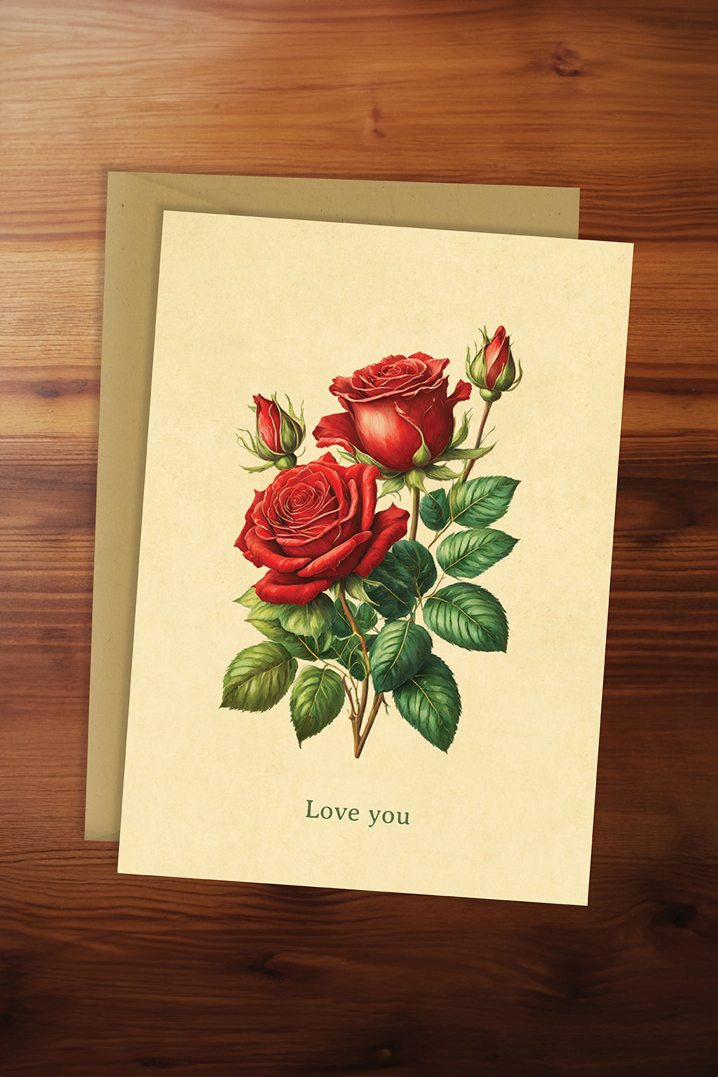 Friendship Card - Love You (Vintage Style Red Rose)