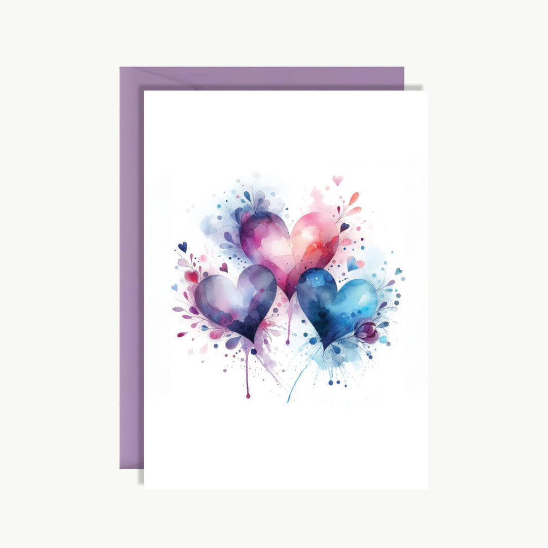 Greeting Card - Red, blue, grey love hearts