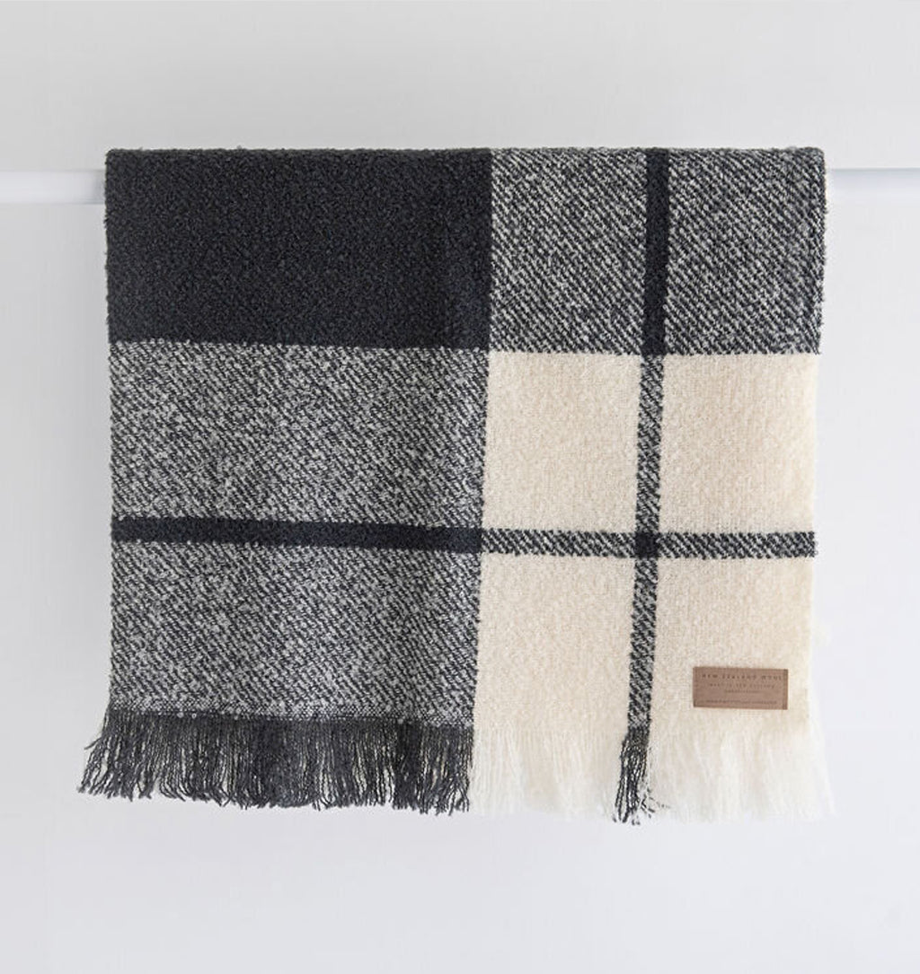 New Zealand Made Wool Twill Throw - Block Check