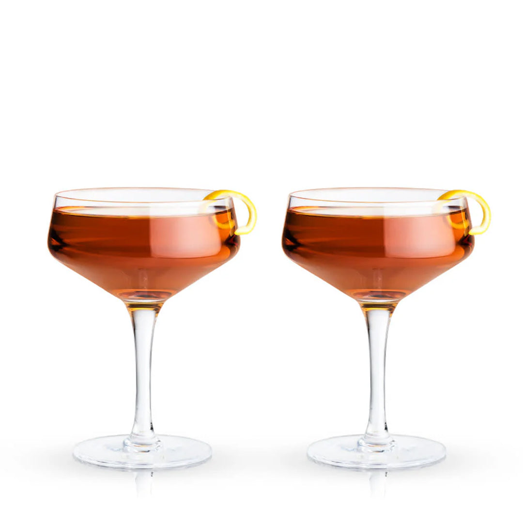 Viski Raye Angled Crystal Coupe Glasses - Set of 2