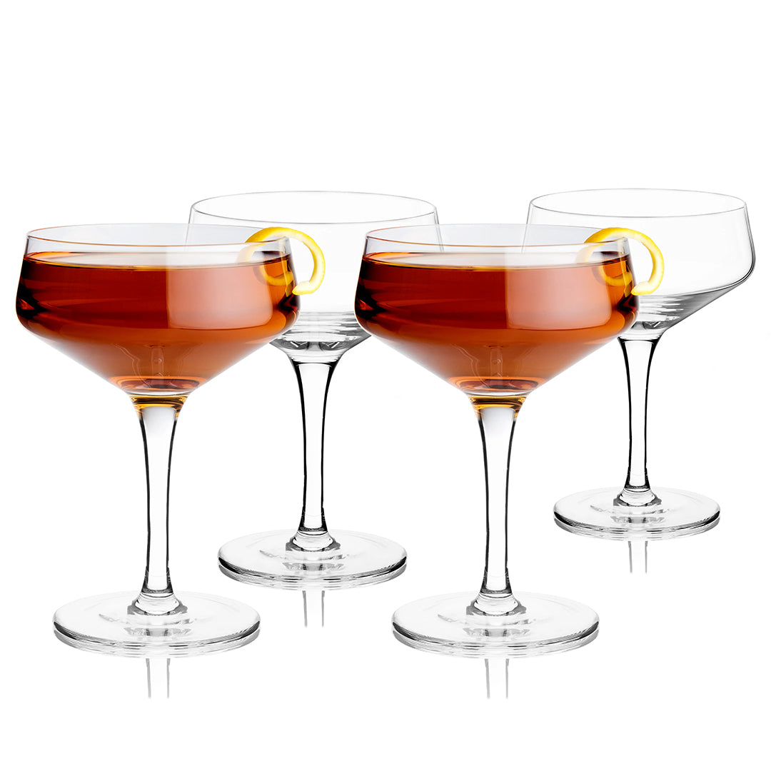 Viski Raye Angled Crystal Coupe Glasses - Set of 4