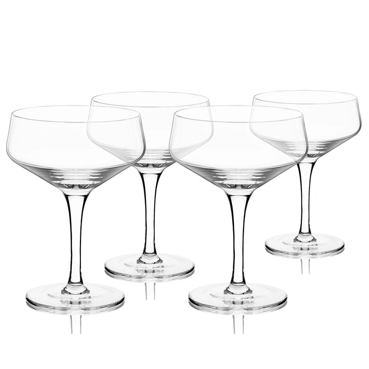 Viski Raye Angled Crystal Coupe Glasses - Set of 4