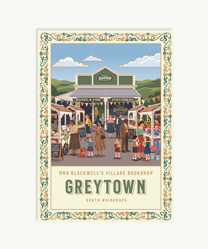 Gold Foil Postcard: Mrs Blackwell's Village Bookshop, Greytown