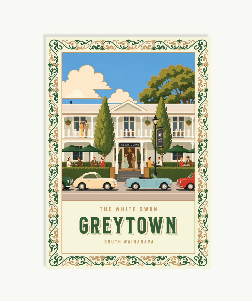 Gold Foil Postcard: The White Swan, Greytown
