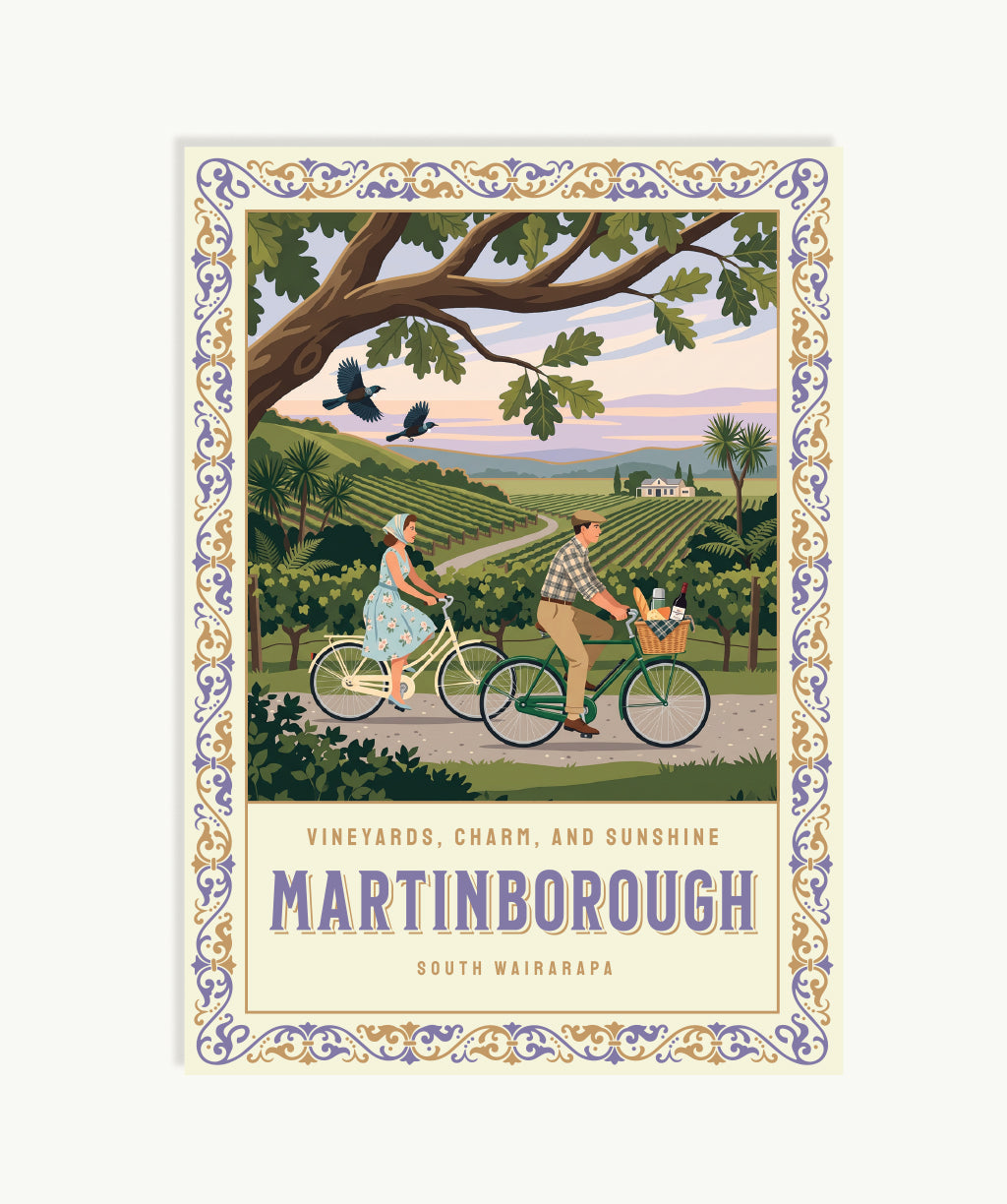 Gold Foil Postcard: Martinborough Wine Village