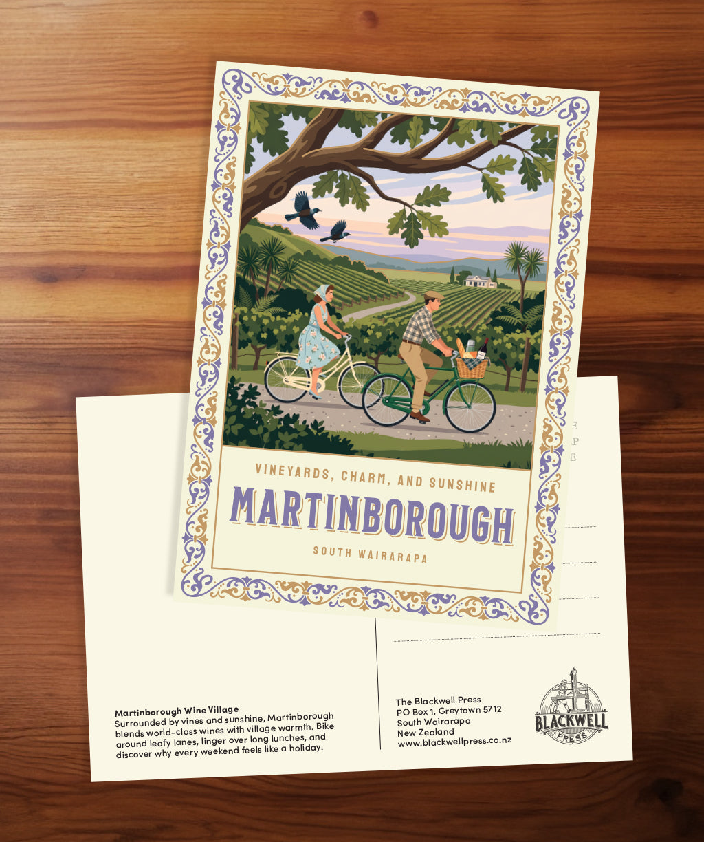 Gold Foil Postcard: Martinborough Wine Village