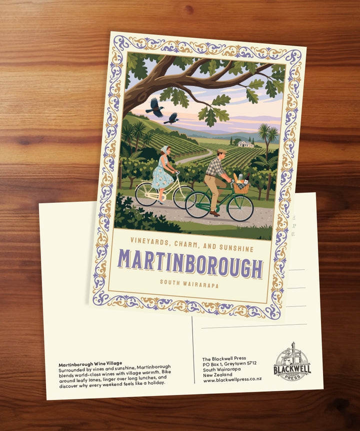 Gold Foil Postcard: Martinborough Wine Village