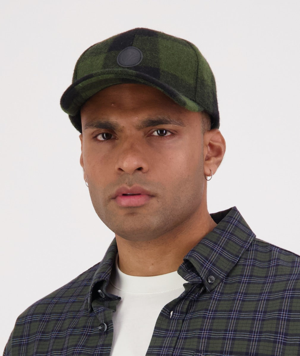 Swanndri Wool Baseball Cap - Olive/Black Check