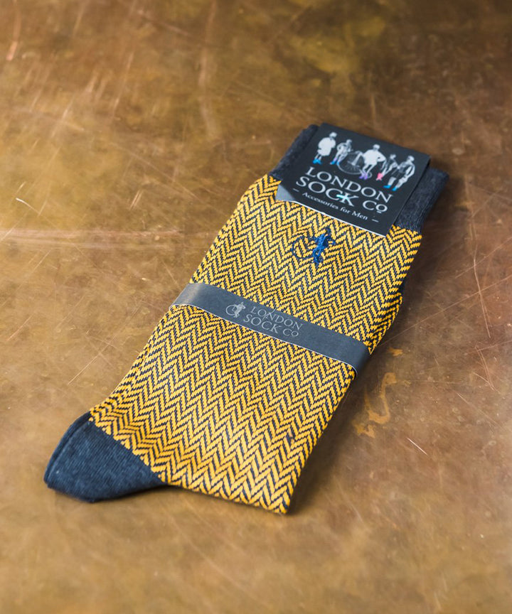 Bond Street Herring Bone, Yellow - By London Sock Company