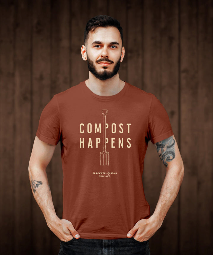 Compost Happens Tee Shirt - Blackwell Heritage Harvest - Clay NEW