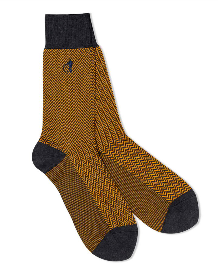 Bond Street Herring Bone, Yellow - By London Sock Company