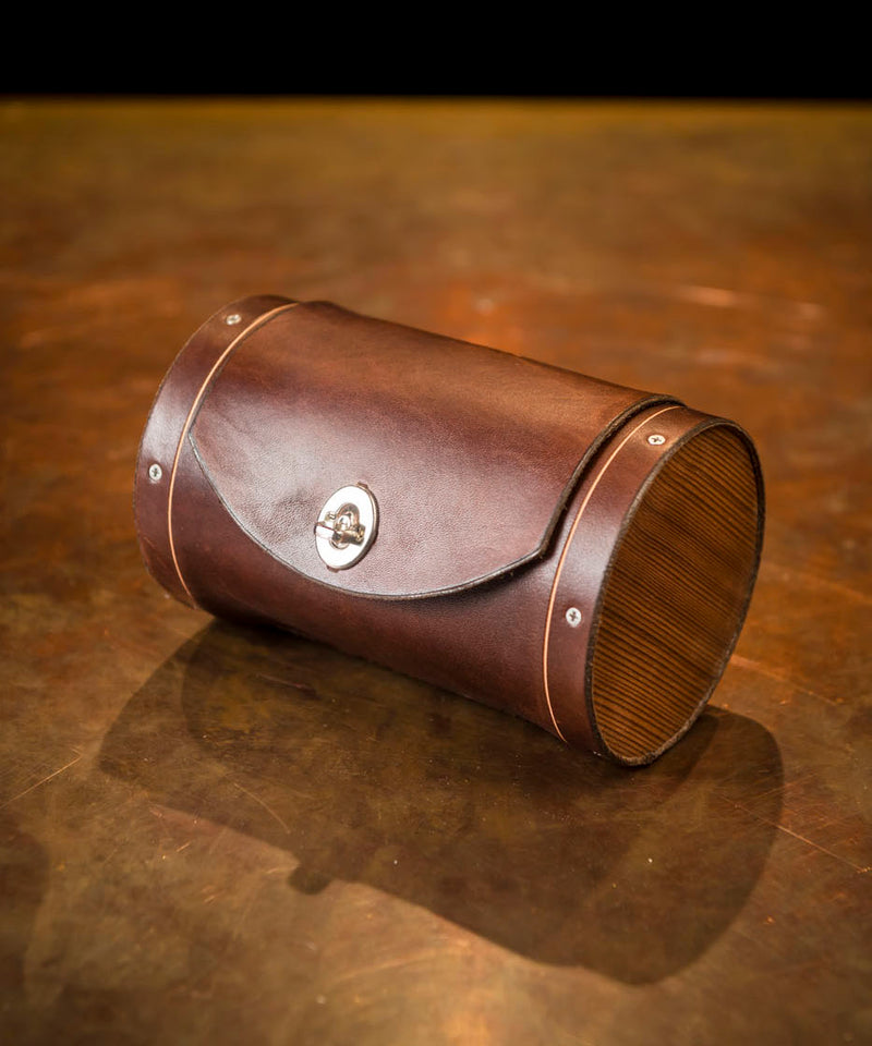 Walnut Handlebar Leather Barrel Bag - Dark Brown
